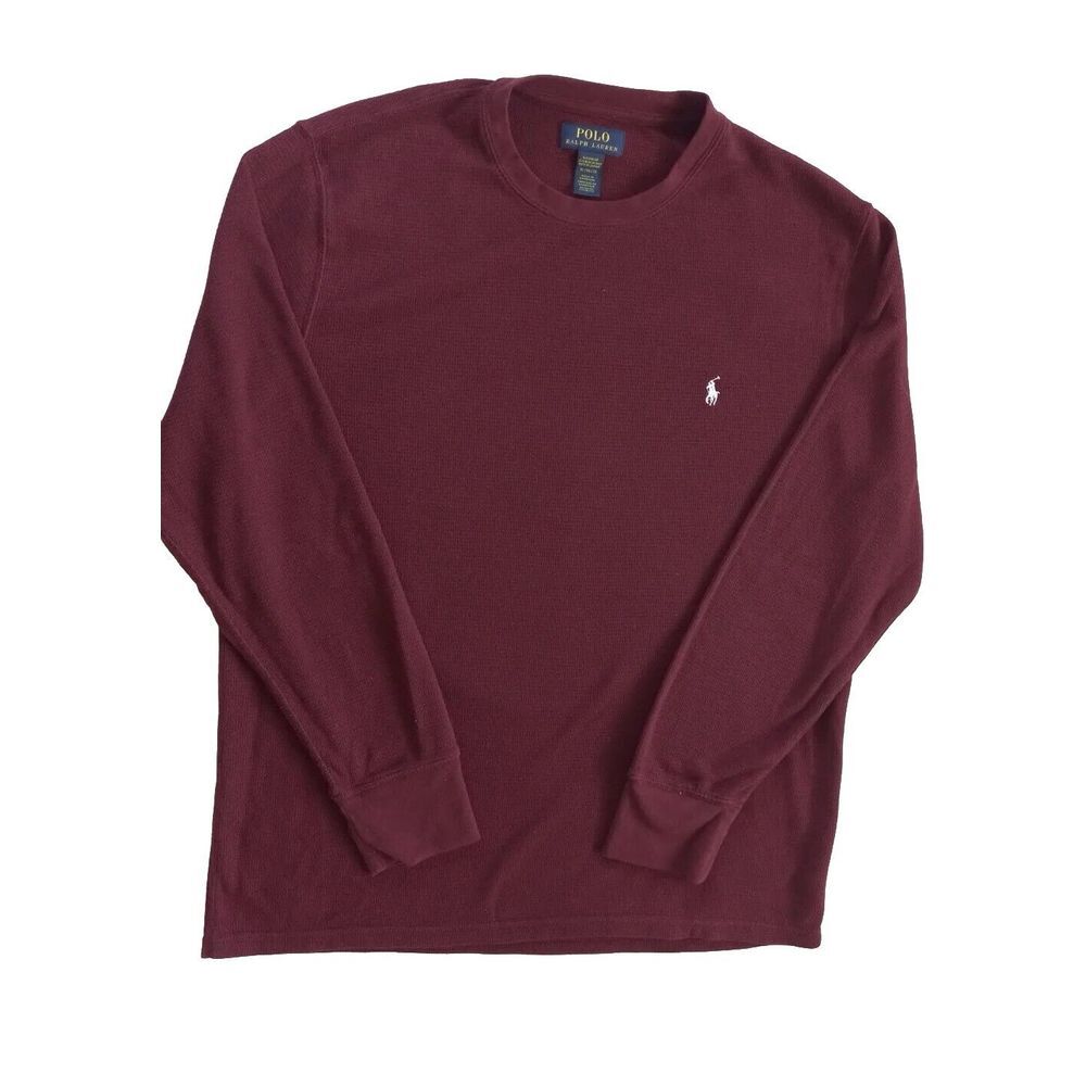 Polo Ralph Men's XL Knit Sweater Long Sleeve Stretch T Shirt Herringbone Maroon